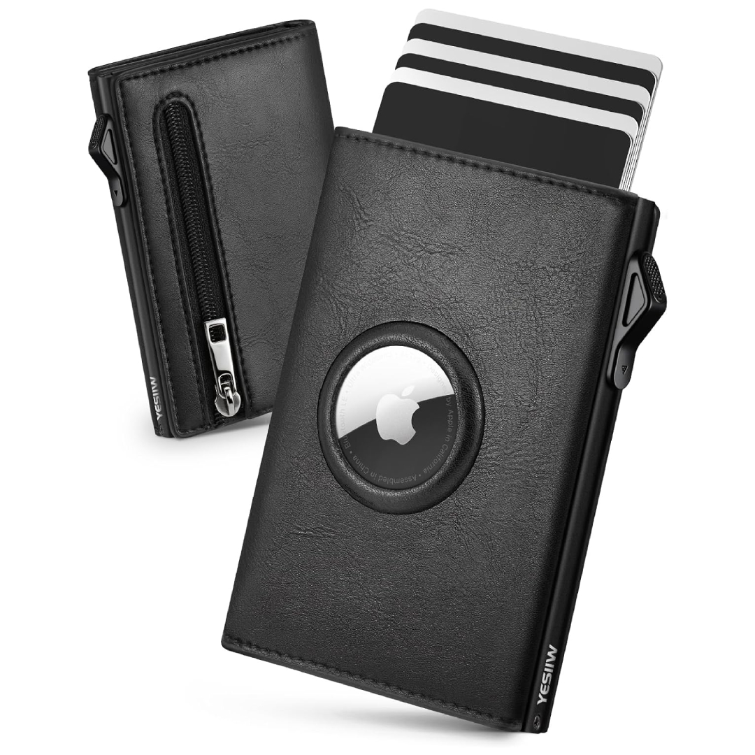YESIIW slim men's wallet pop-up AirTag slot RFID blocking leather