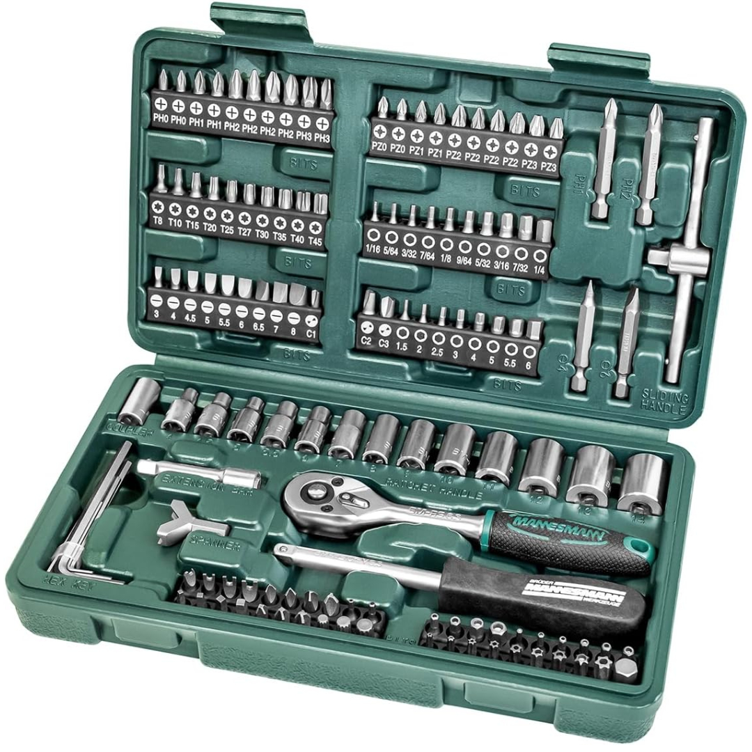 Mannesmann 130-piece socket and bit wrench set 1/4 and 1/2 drive