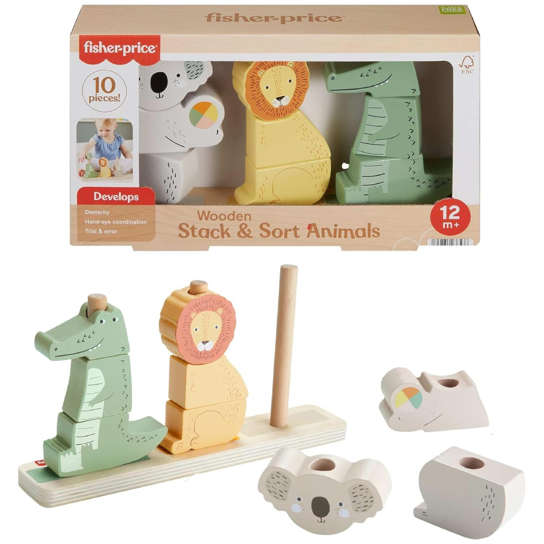 Fisher-Price wooden stack sort animals toddler toy FSC 10 pieces ages 1
