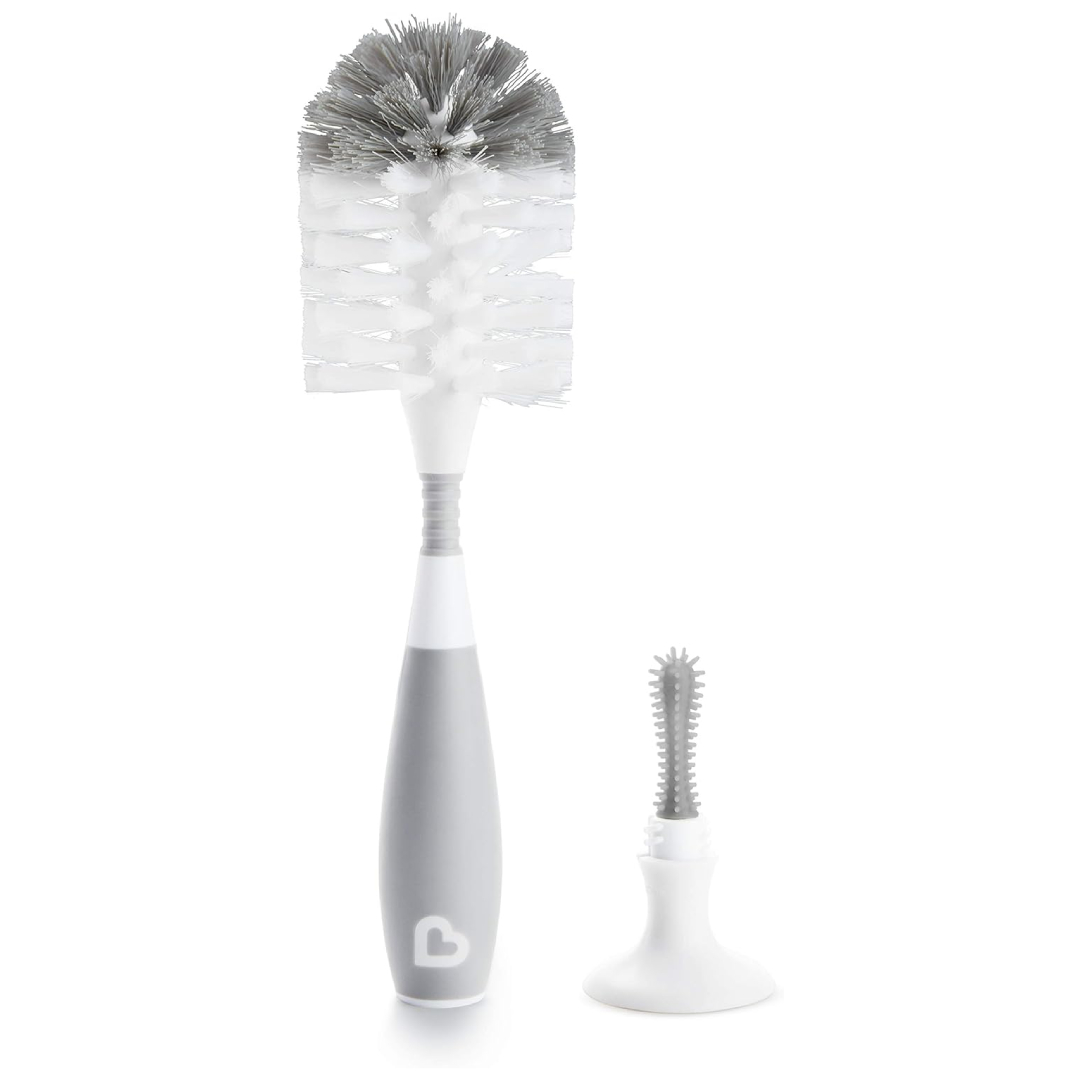 Munchkin Deluxe Bottle Cleaning Brush grey with built-in teat brush