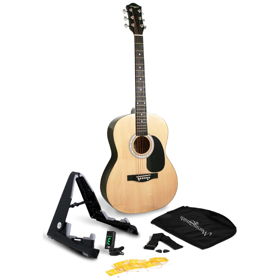 Martin Smith acoustic guitar kit full-size beginner stand tuner bag strap picks