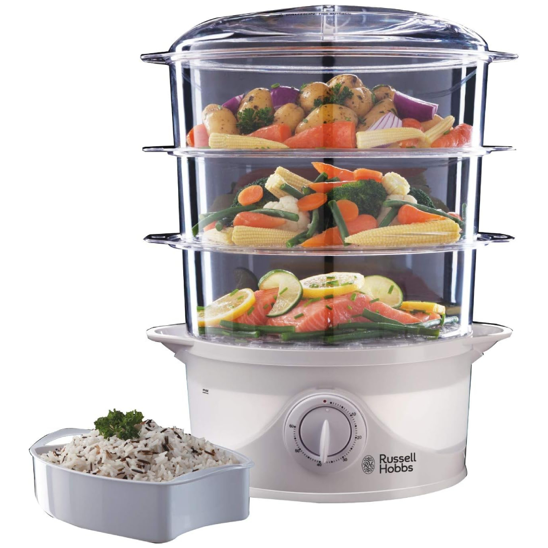 Russell Hobbs 3-tier food steamer 9L 800W 60-minute timer BPA-free dishwasher safe