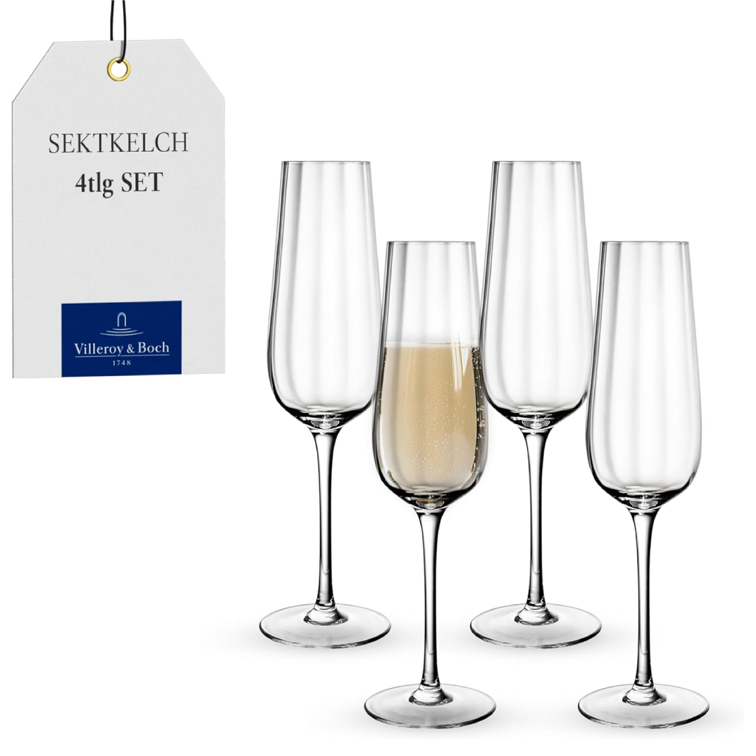 Villeroy Boch Rose Garden champagne flutes set 4 120ml crystal glass dishwasher safe