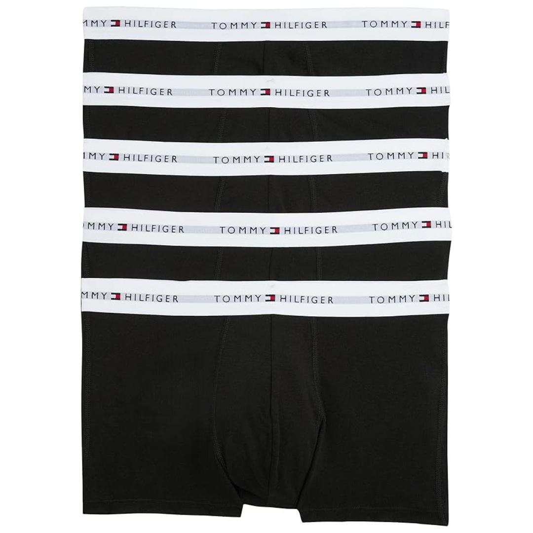 Tommy Hilfiger men's trunks 5-pack organic cotton logo waistband stretch fit black