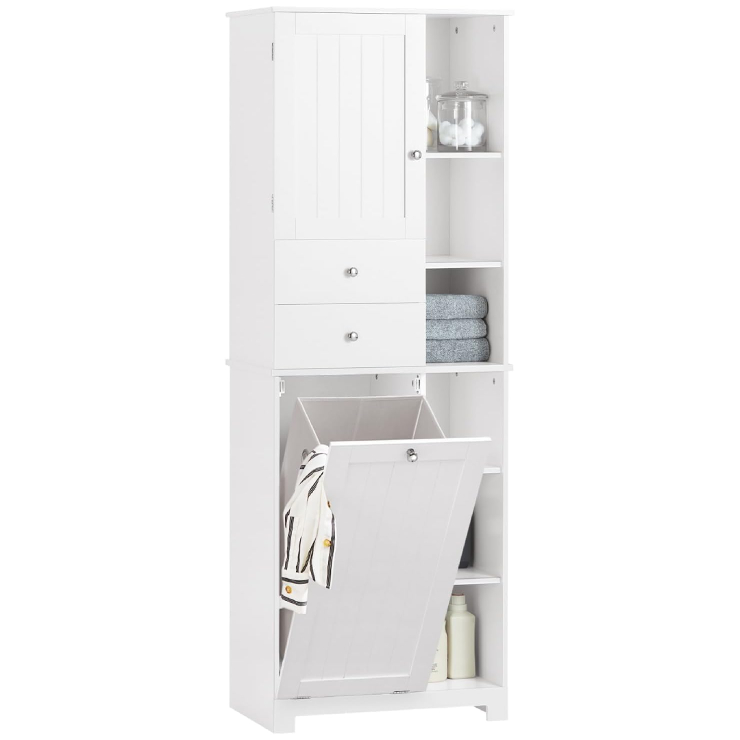 SoBuy tall bathroom storage cabinet with hidden laundry basket