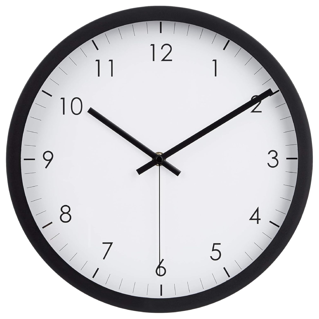 Amazon Basics Classic 30 cm Easy Read Silent Wall Clock Black