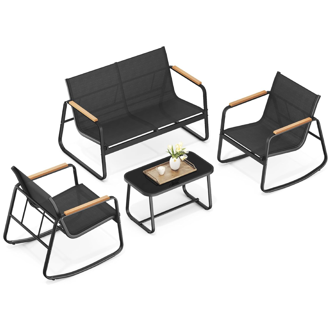 SONGMICS Garden Furniture Set rocking chairs loveseat ink black