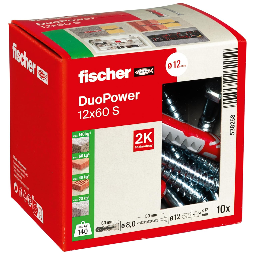 fischer DuoPower 12 x 60 S universal plug and screw set