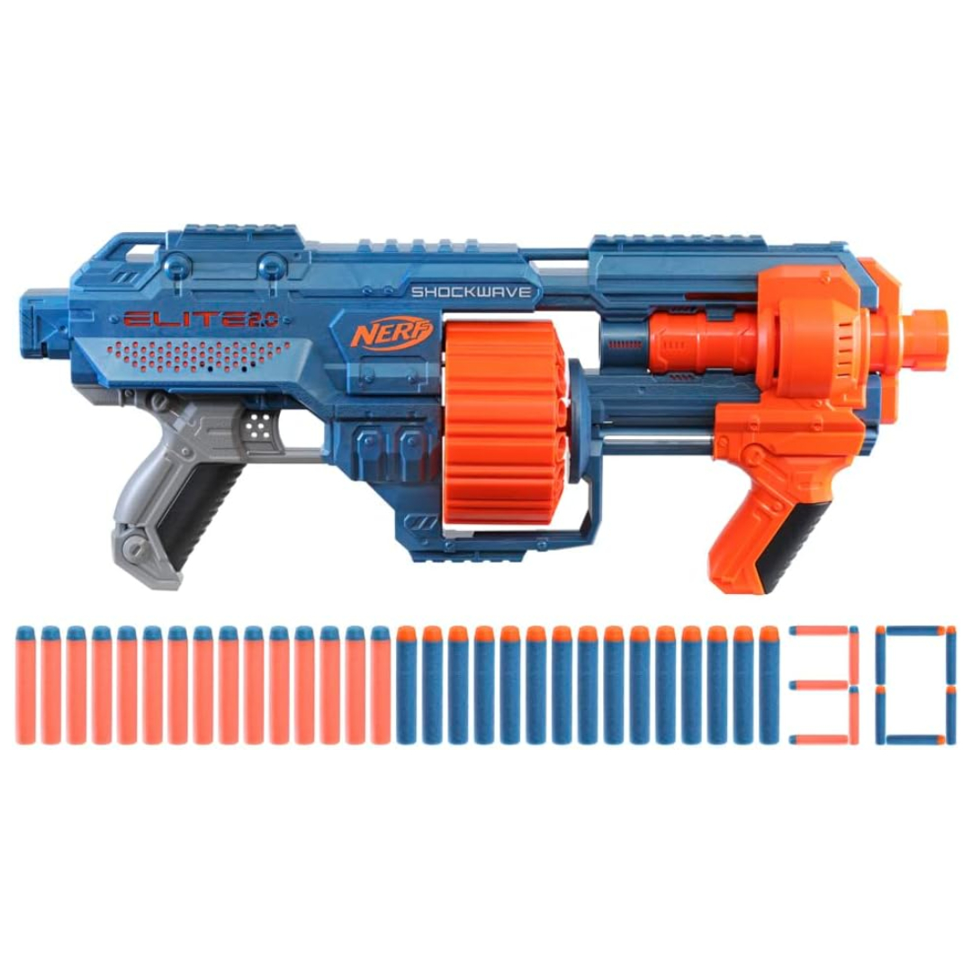 Nerf Elite 2.0 Shockwave RD-15 blaster 15-dart drum pump-action slam fire kids