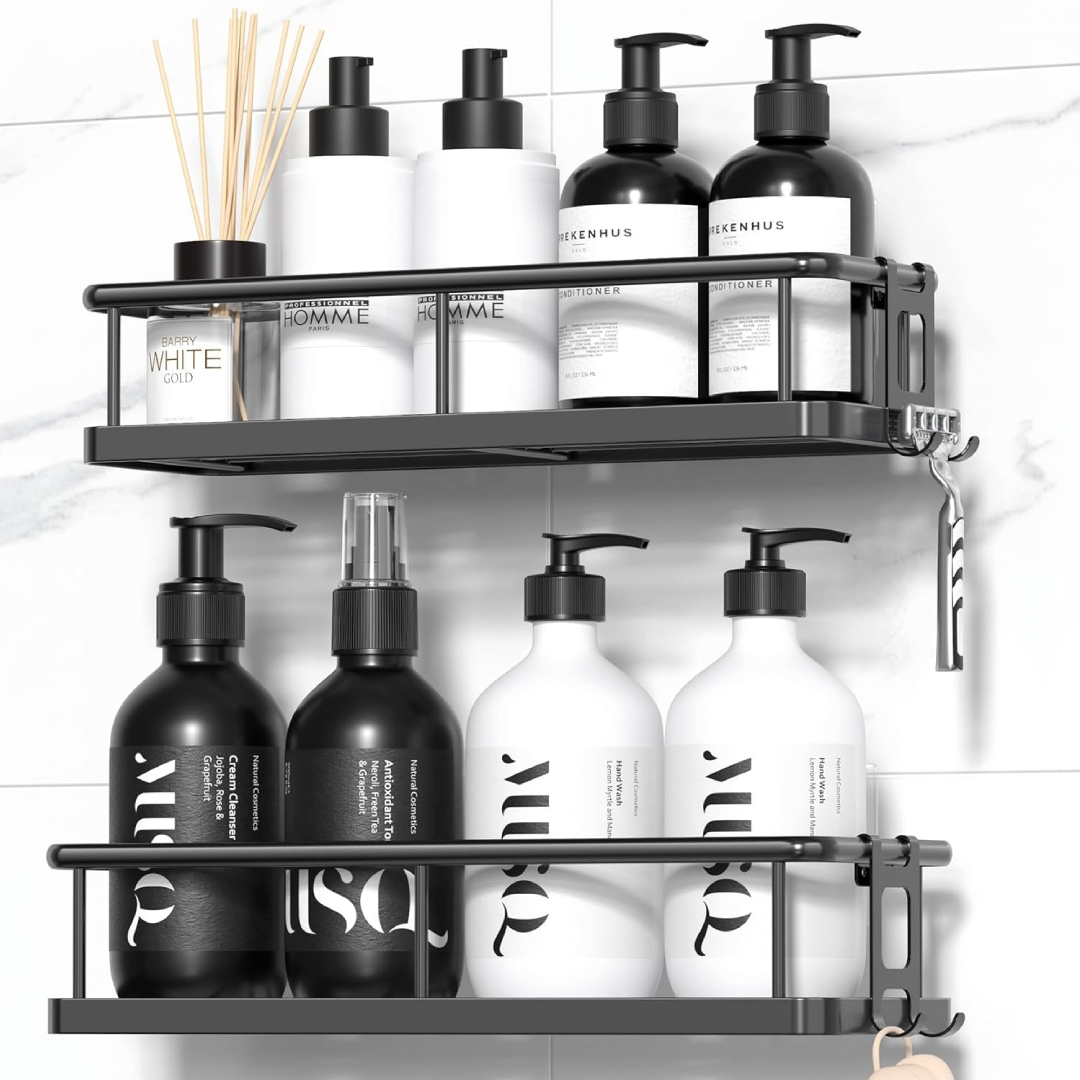YASONIC Shower Shelf No Drilling Bathroom Organiser Black 2 Pack