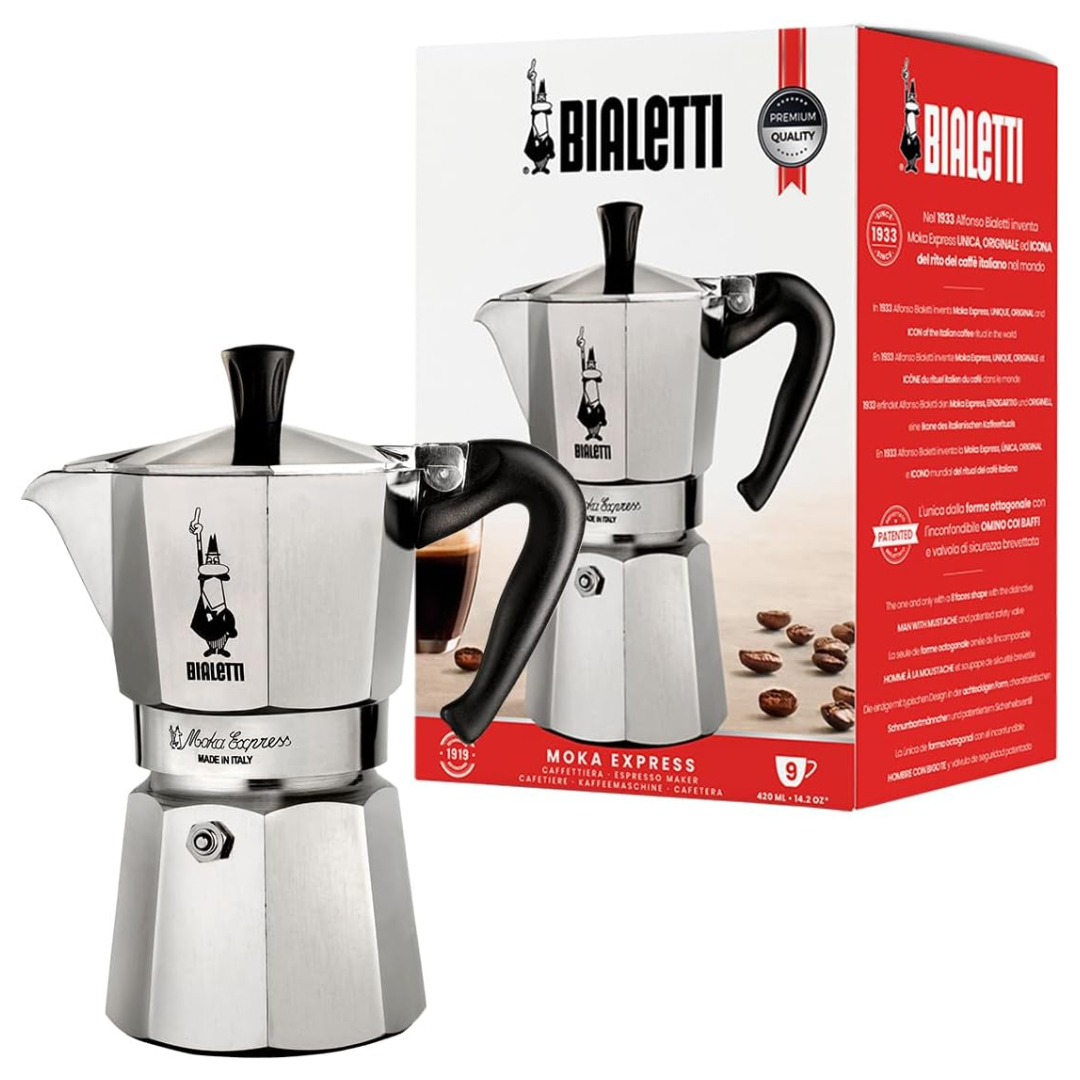 Bialetti Moka Express stovetop coffee maker 9 cup silver