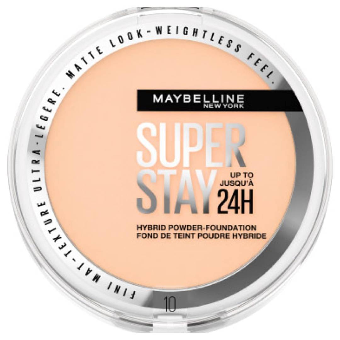 Maybelline Powder Foundation Long-Lasting 24H Wear Medium to Full Coverage Transfer Water Sweat Resistant Superstay 24H Hybrid Powder Foundation 10