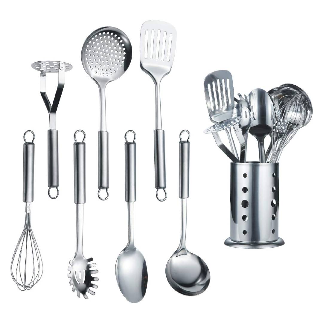 Berglander Stainless Steel Kitchen Utensil 7 Piece with 1 Stand