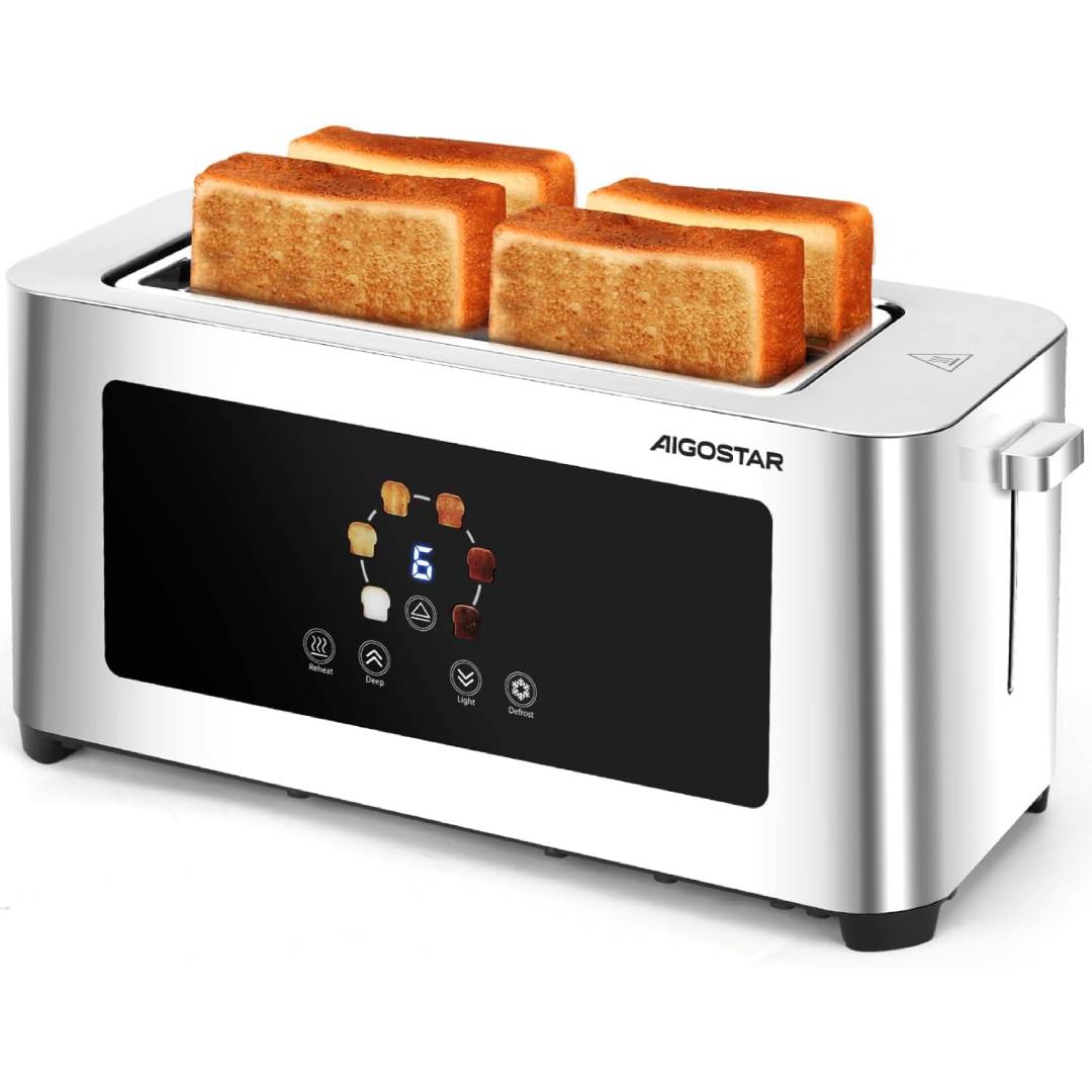 Aigostar 4-Slice Long Slot Toaster Stainless Steel