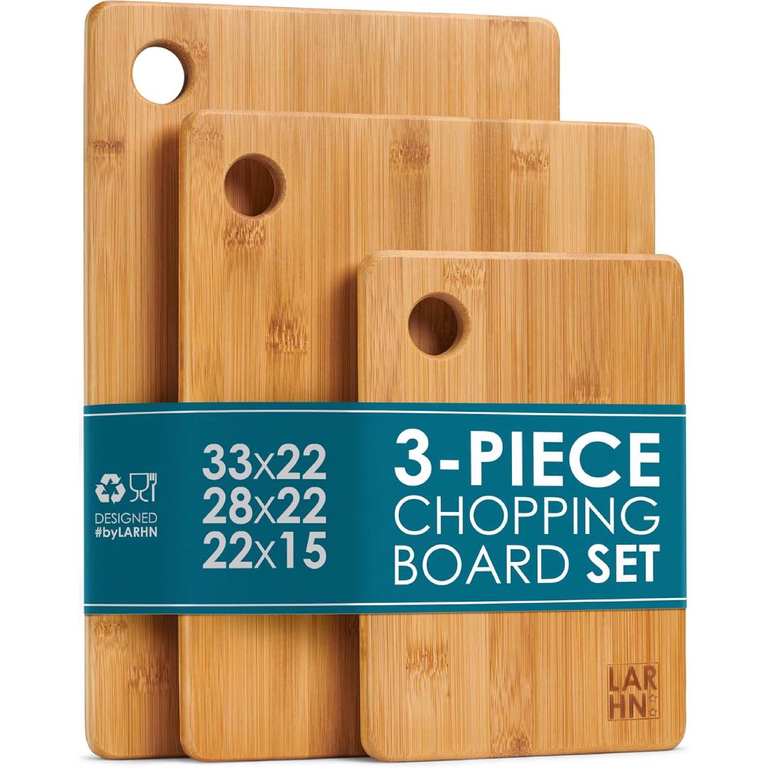 LARHN Premium Extra-Thick Wooden Chopping Boards - 3 Piece Bamboo