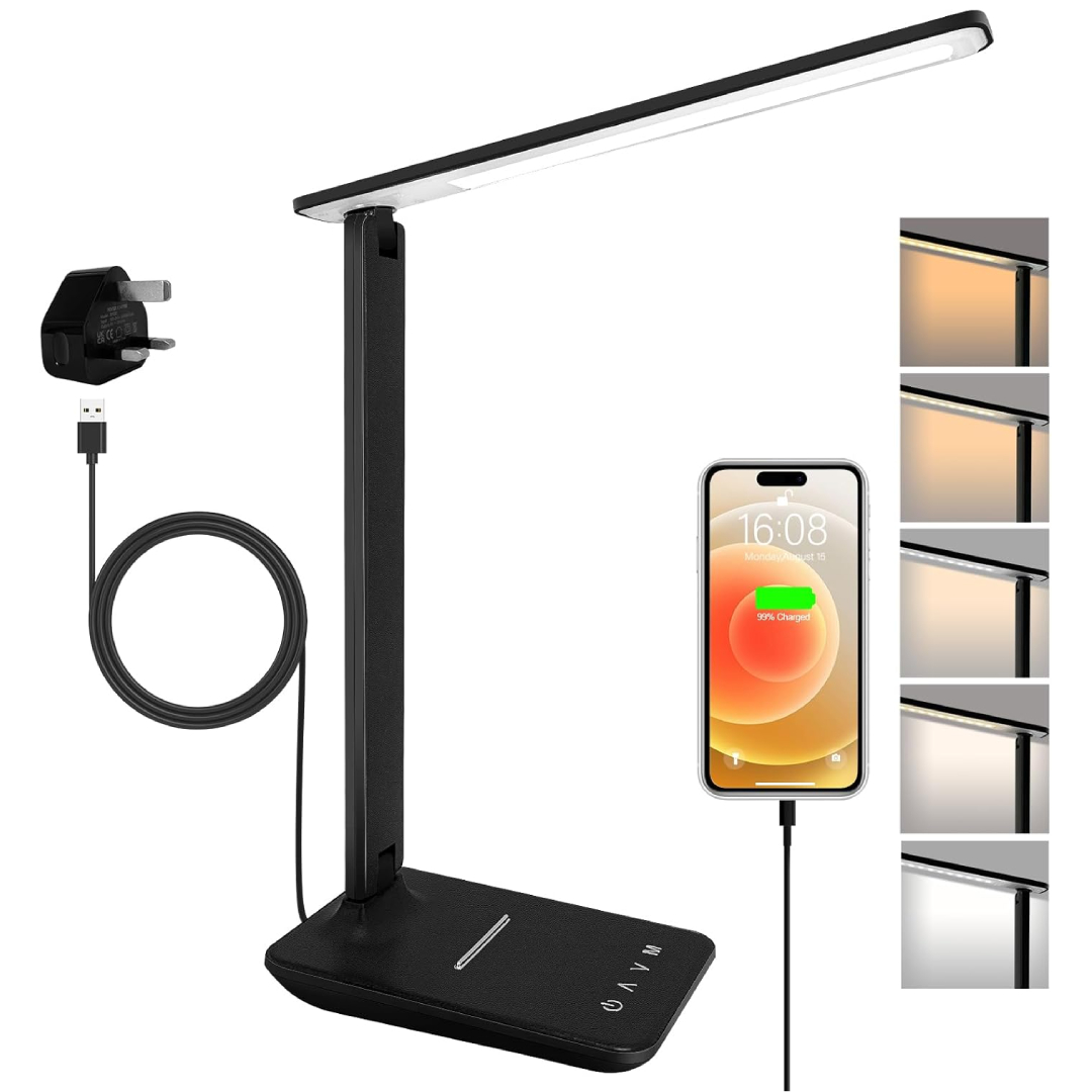 dimmable LED desk lamp with USB charging port