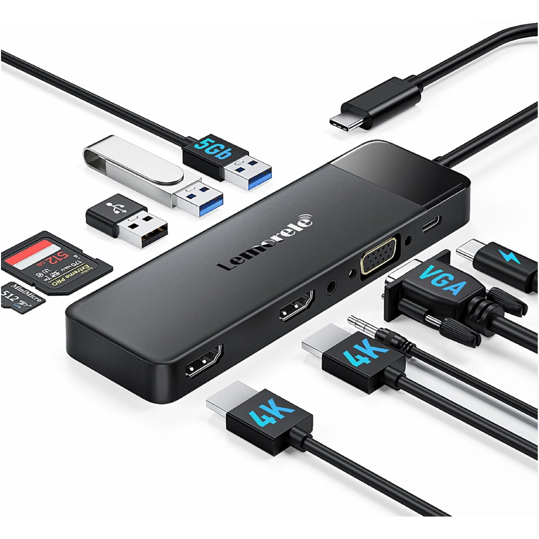 Lemorele 10-in-1 USB C Docking Station Dual HDMI