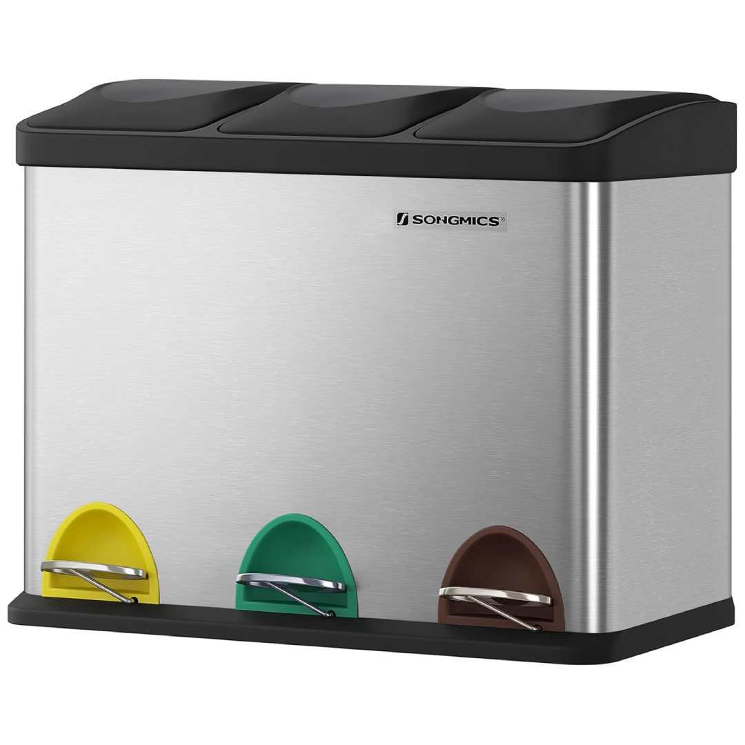 SONGMICS Kitchen Separation System 3 compartment waste bin 45L