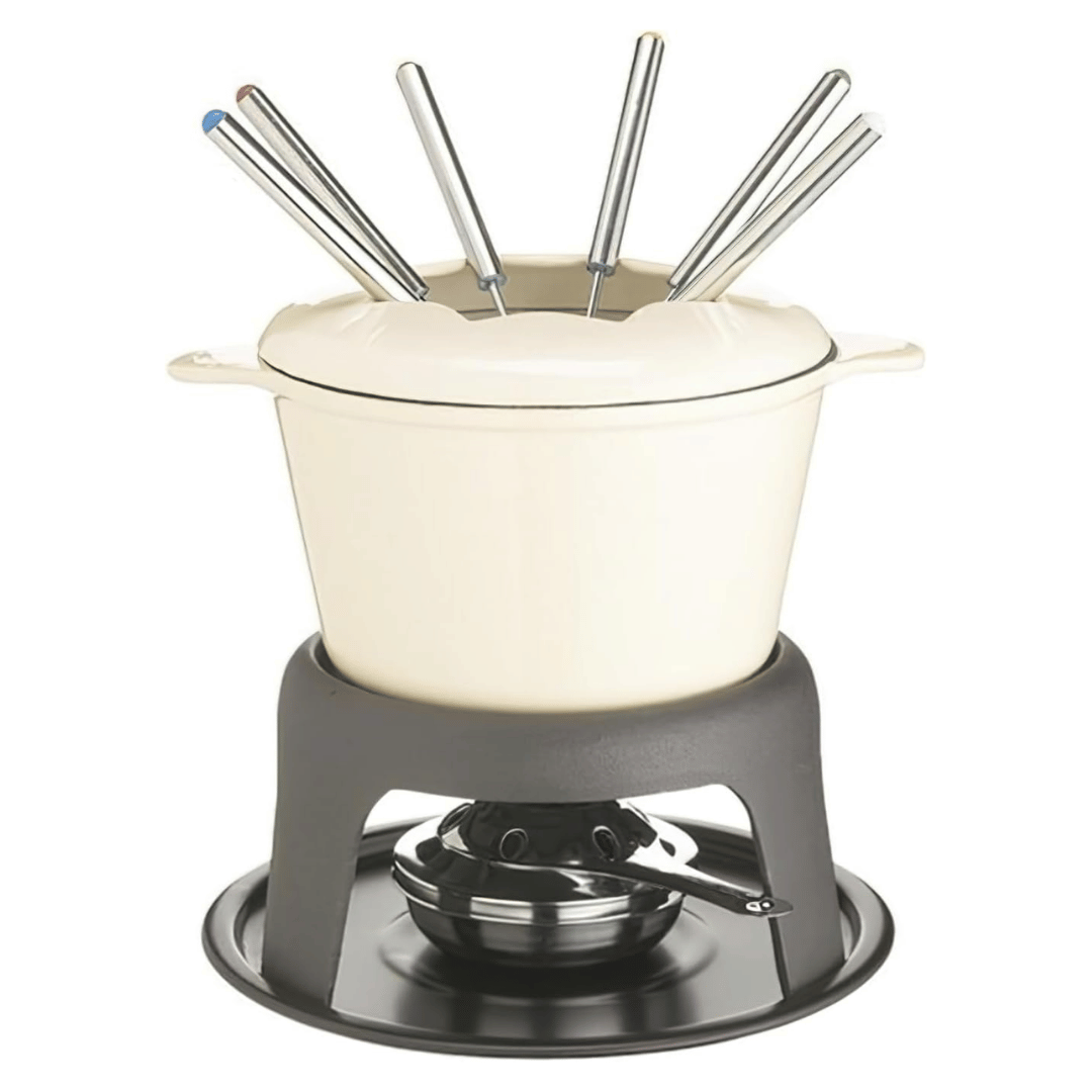 MasterClass cast iron fondue set cream