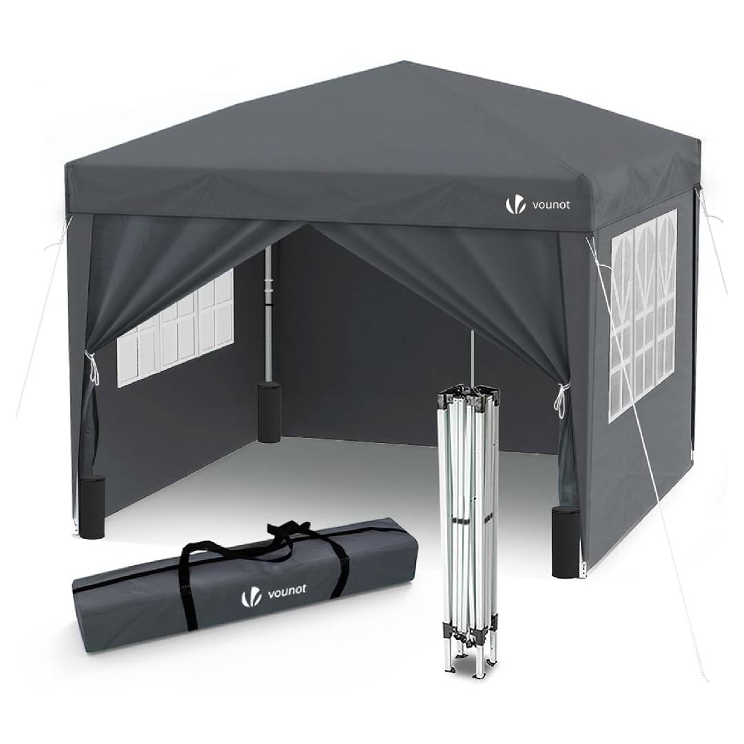 VOUNOT 3m x 3m Pop Up Polyester Gazebo with Sides & 4 Weight Bags & Carry Bag