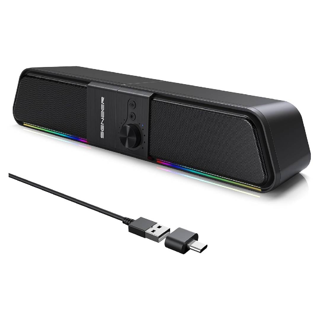 SENZER CS20 PC Speaker USB Powered Bluetooth Flowing LED Gaming Soundbar