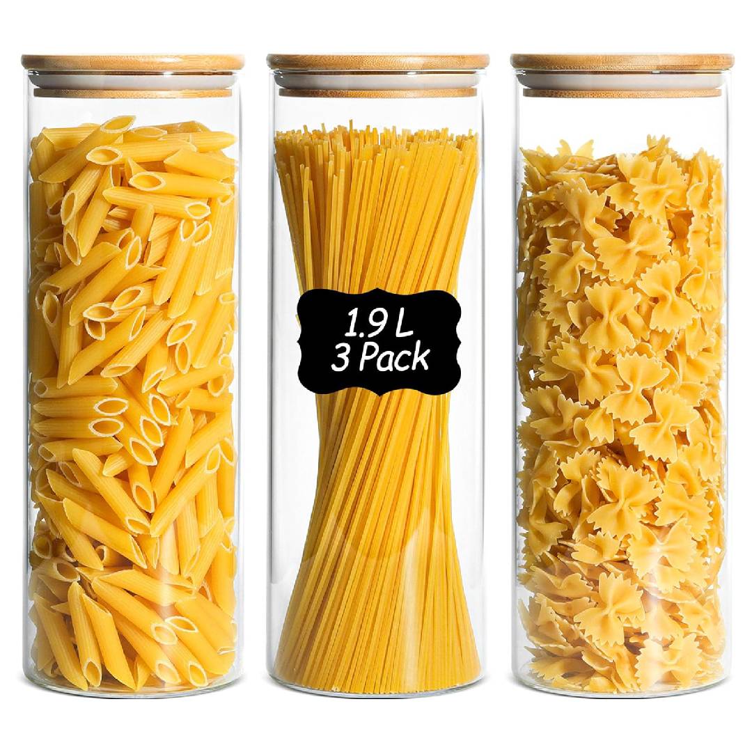 Comsaf Borosilicate Glass Jar, Glass Storage Jar With Bamboo Lid