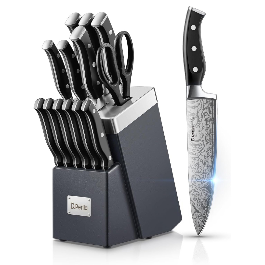 D Perlla kitchen knife set self sharpening block