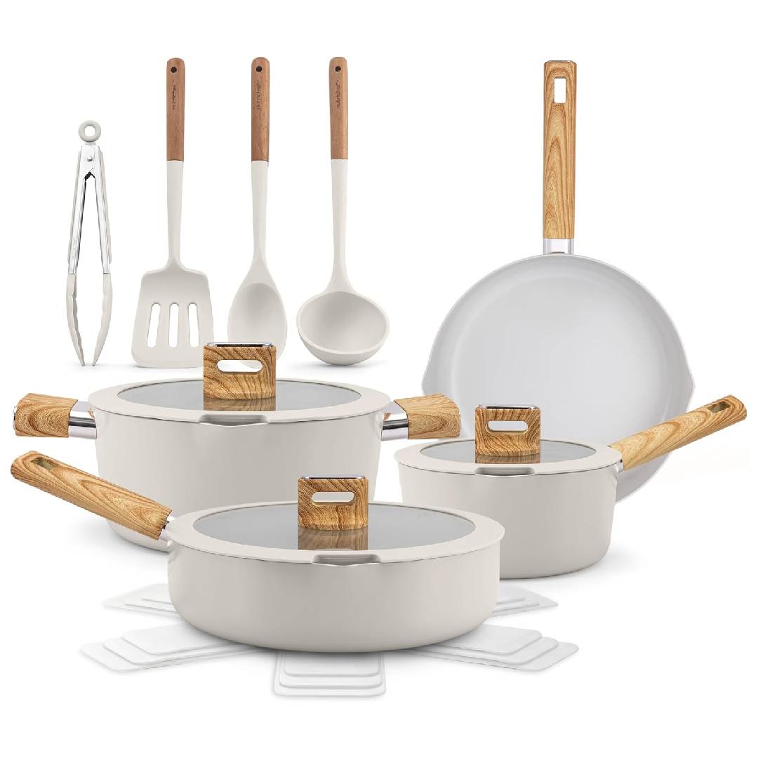 NutriChef 14-Piece Non-Stick Ceramic Cookware Set