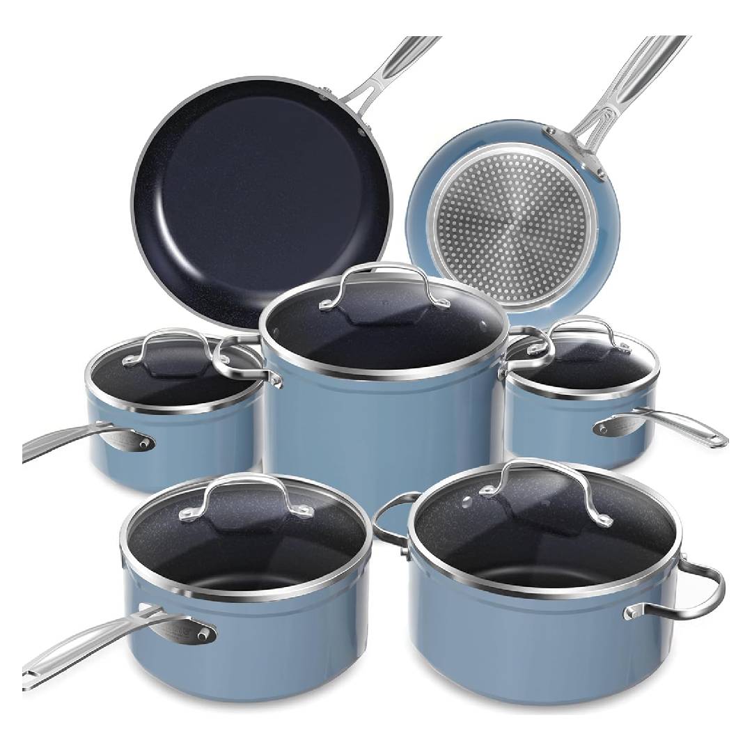 Nuwave 12pc Healthy Duralon Blue Ceramic Nonstick Cookware Set