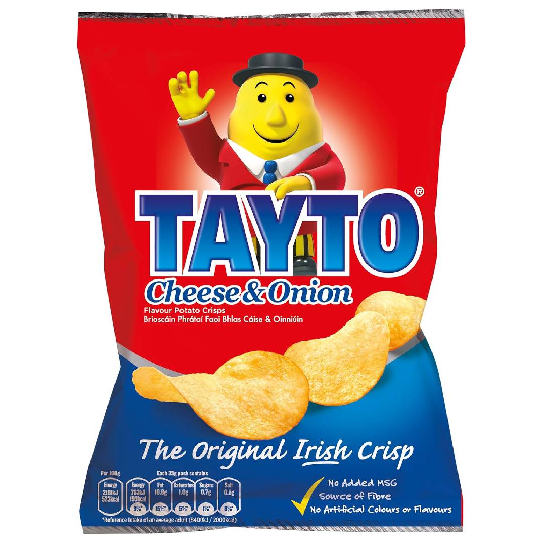 Tayto 50 Pack Cheese & Onion Crisps, 50 packs x 35g