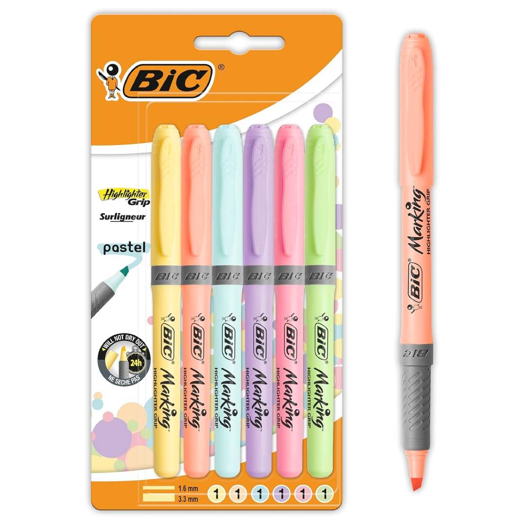 BIC Highlighter Grip Pastel pack of 6