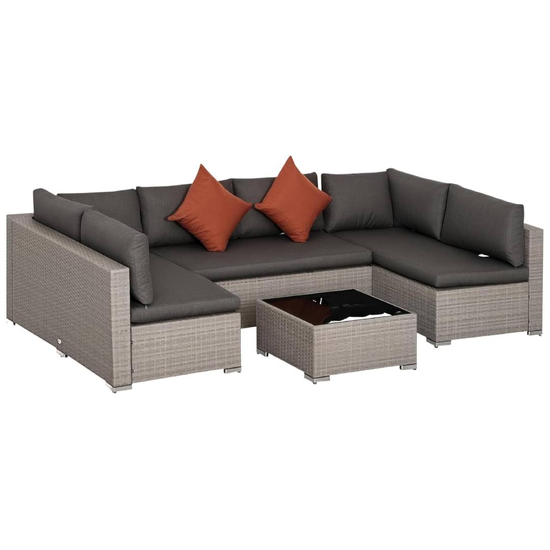 Outsunny 4 Pieces Patio PE Rattan Wicker Corner Sofa Set