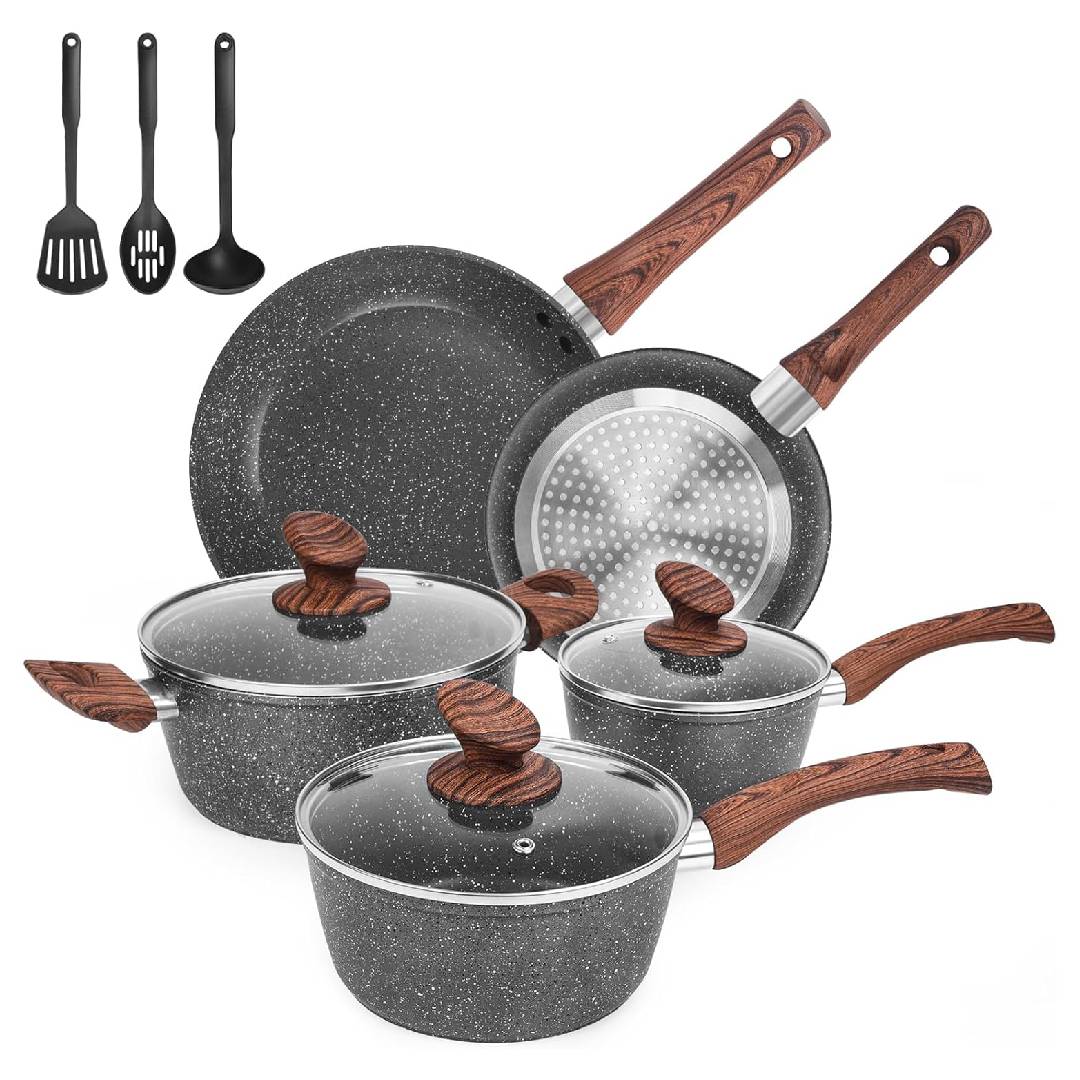 M MELENTA 11 Piece Aluminium Nonstick Cookware Set