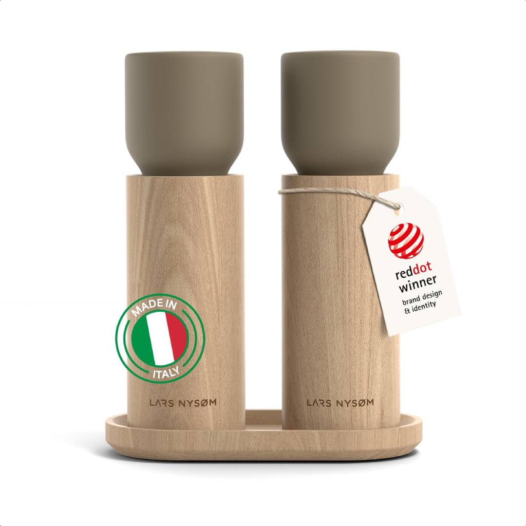 LARS NYSØM Wooden Salt and Pepper Grinder Set Manual with Tray