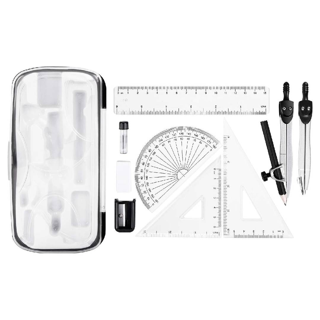 Amazon Basics 10-Piece Maths Kit - Includes Compasses