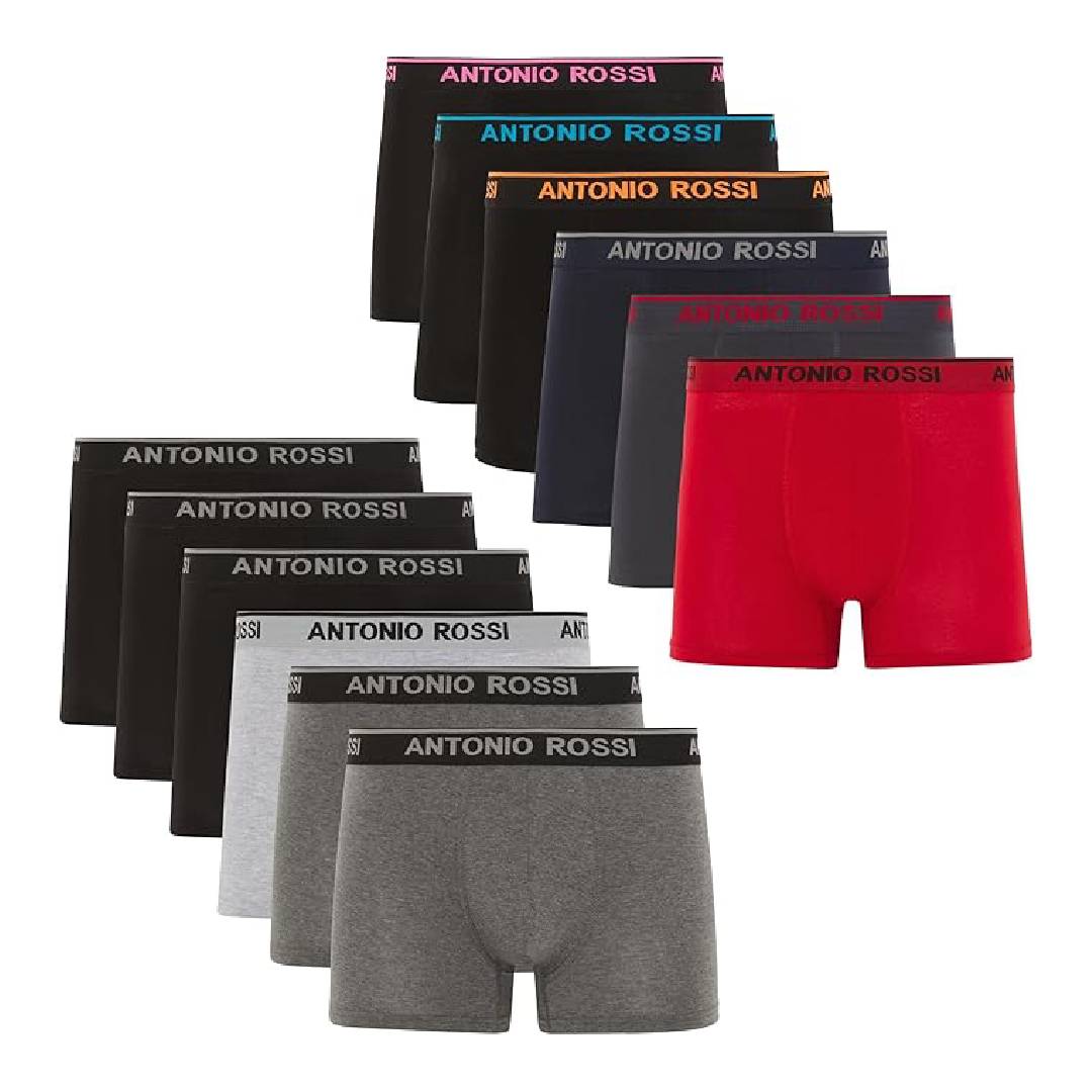 ANTONIO ROSSI (12-Pack) Men's Fitted Boxer Hipsters