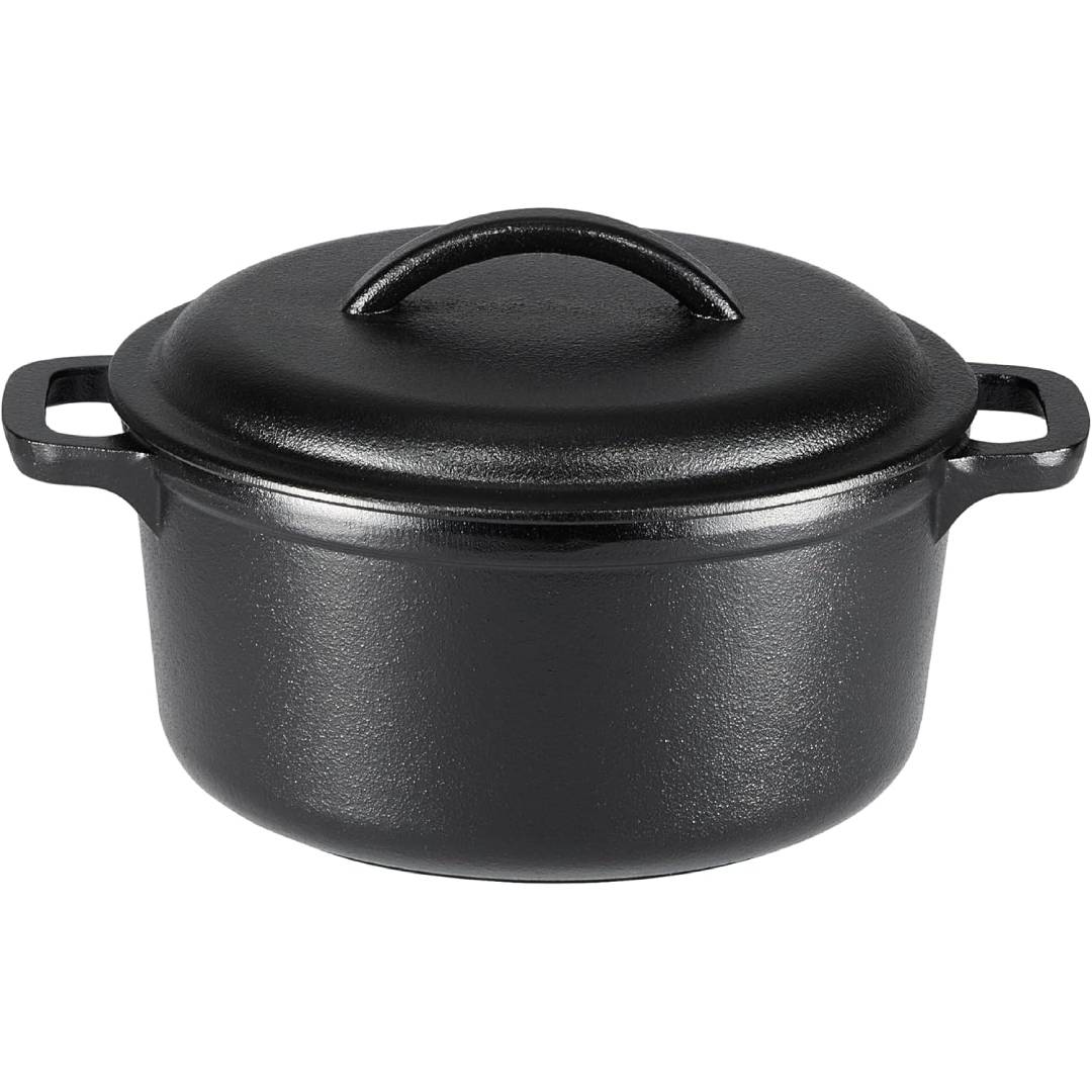 Amazon Basics Round Pre-Seasoned Cast Iron Mini Dutch Oven Pot with Lid and Dual Handles