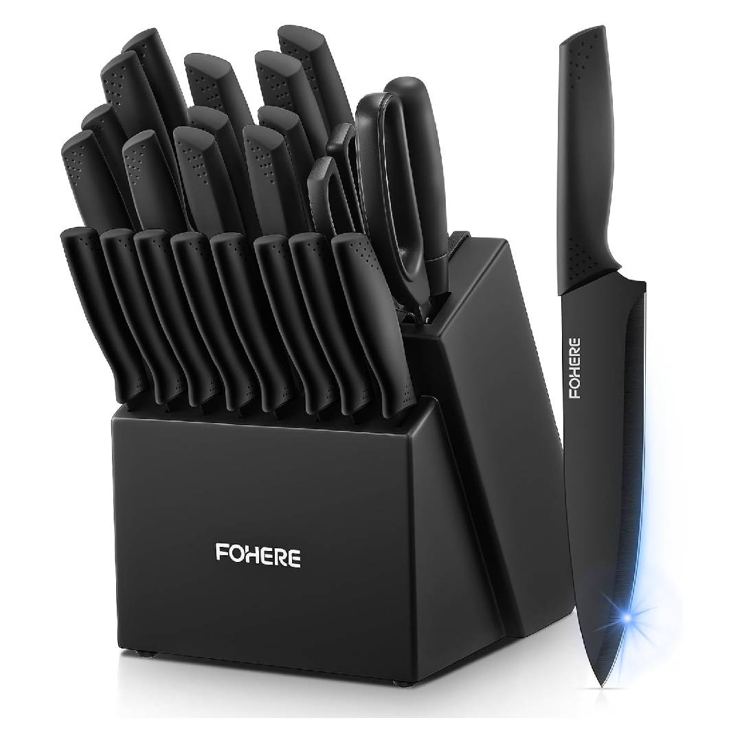 Knife Set with Block FOHERE 23 Pieces Kitchen Knives Set