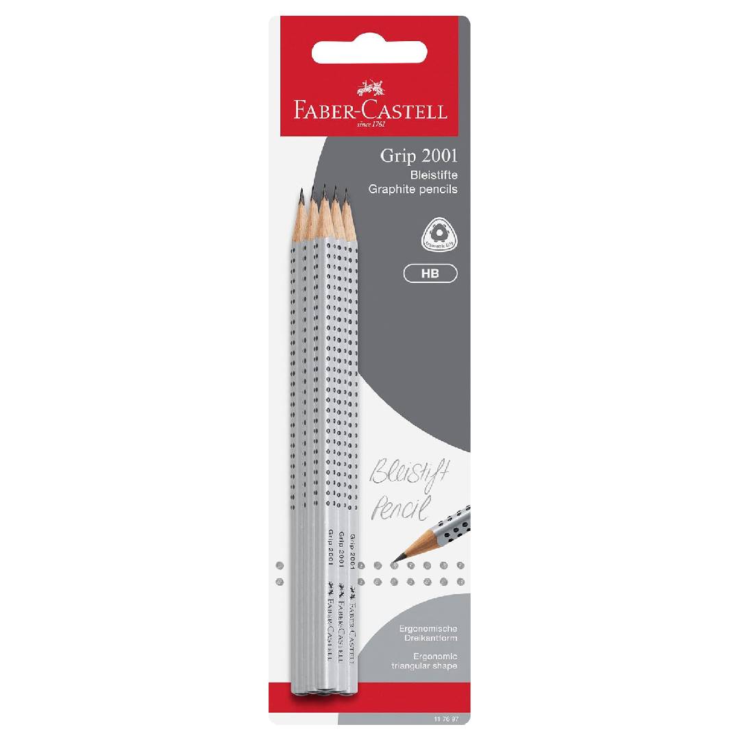 Faber-Castell Grip 2001 Pencils HB Pack of 6,Silver