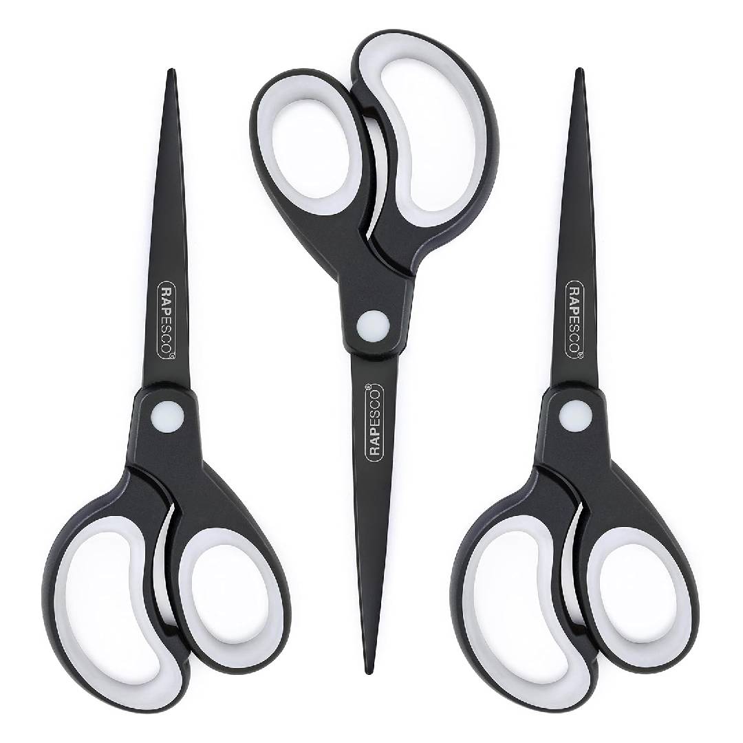 Rapesco 1597 Titanium Lightweight Soft Grip Paper Scissors, Set of 3