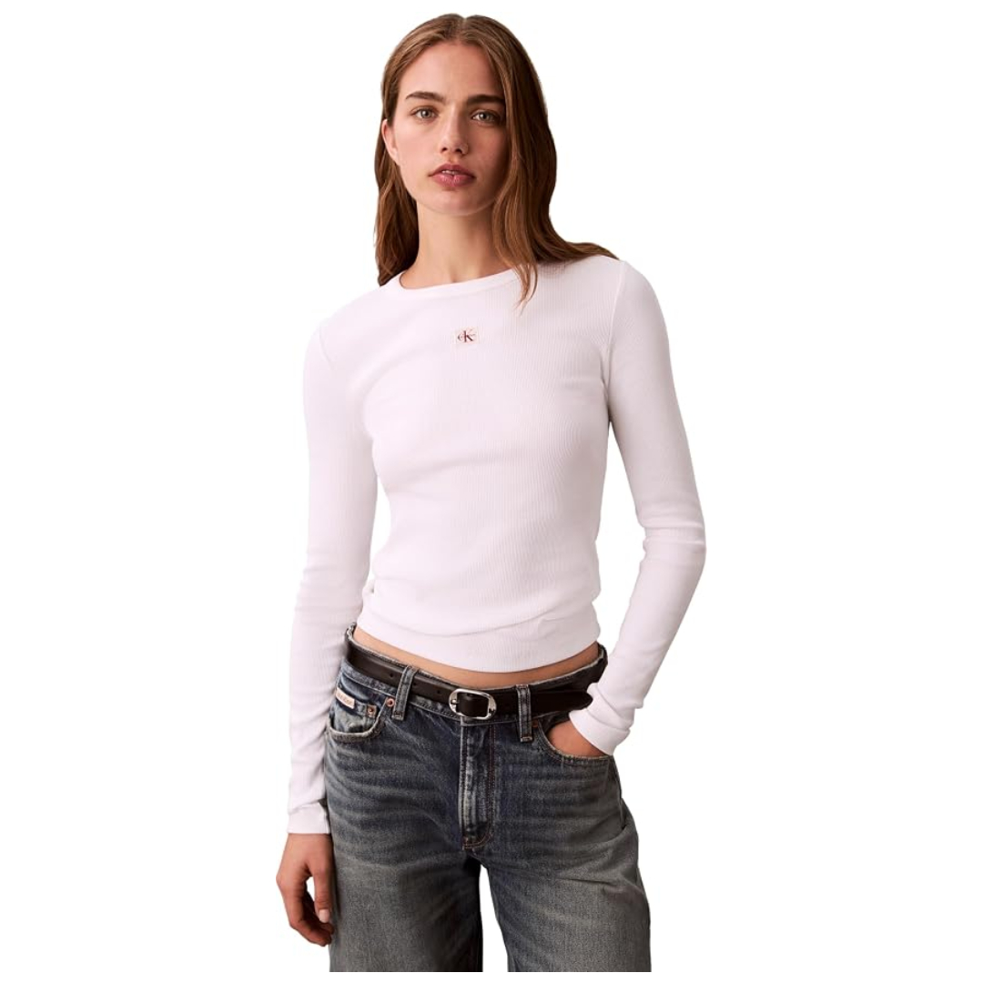 Calvin Klein Womens Long Sleeve Rib Crew Top