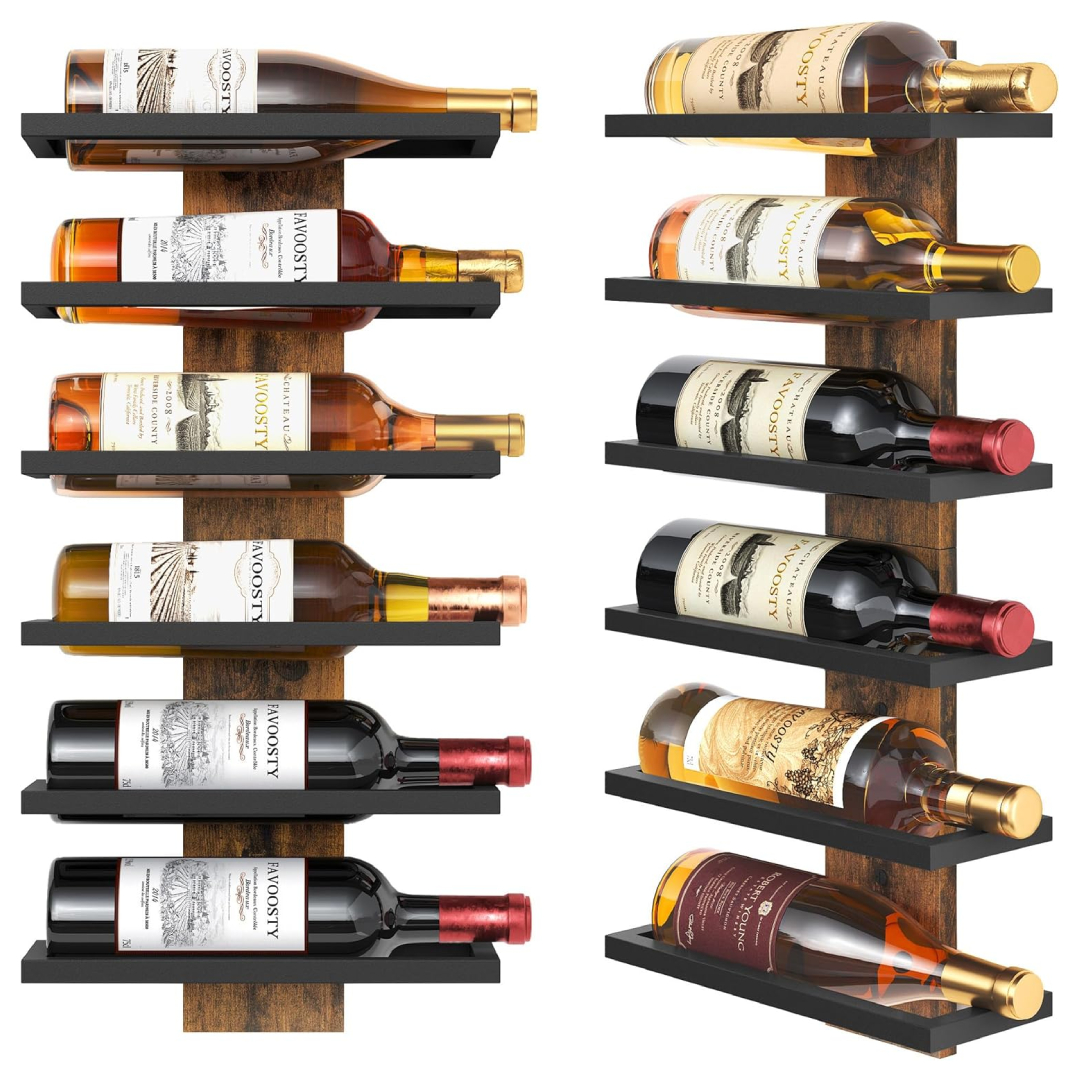 FAVOOSTY Wall Mounted Wine Rack 6 Tier