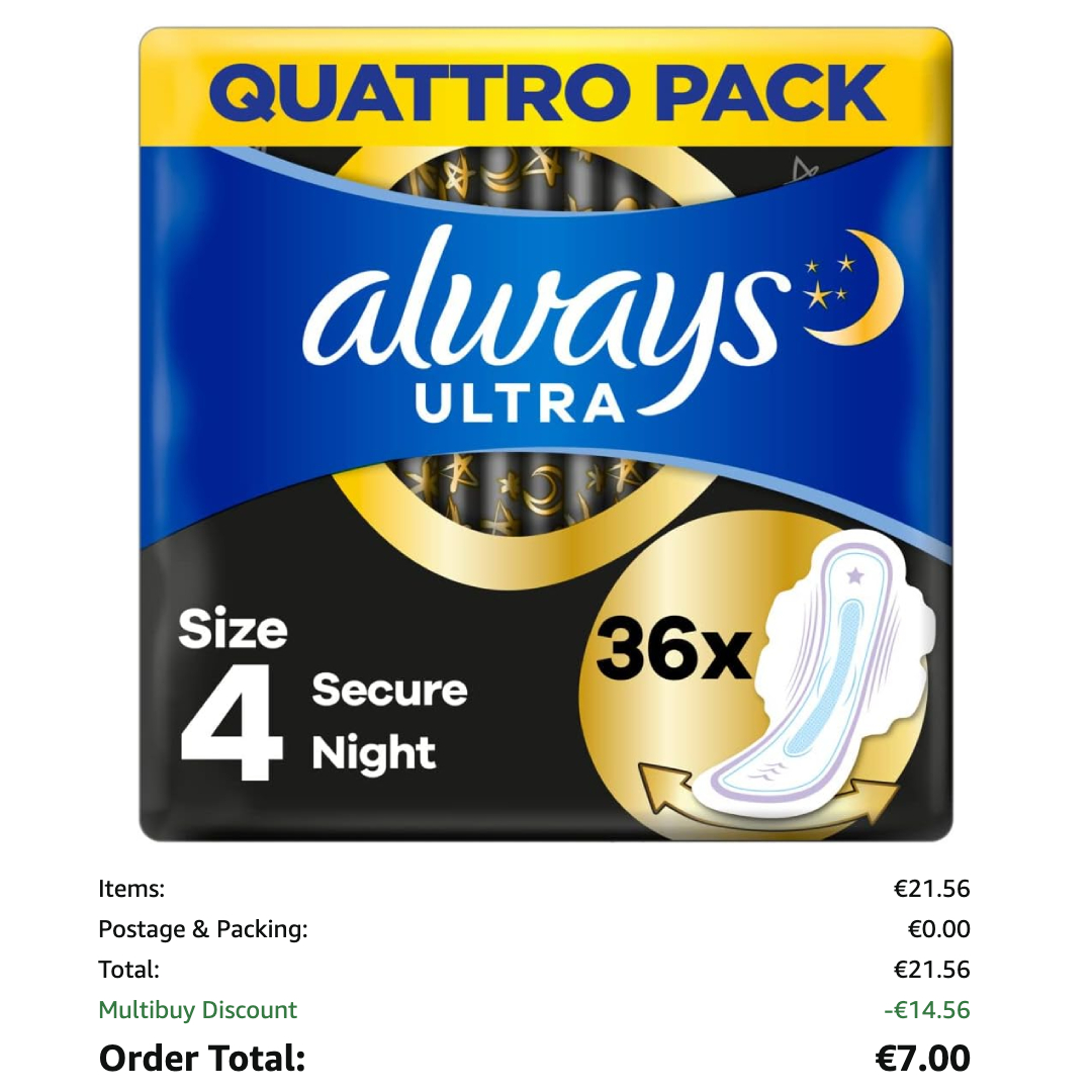 Always Secure Night Sanitary Napkins 2 x 36 Pack