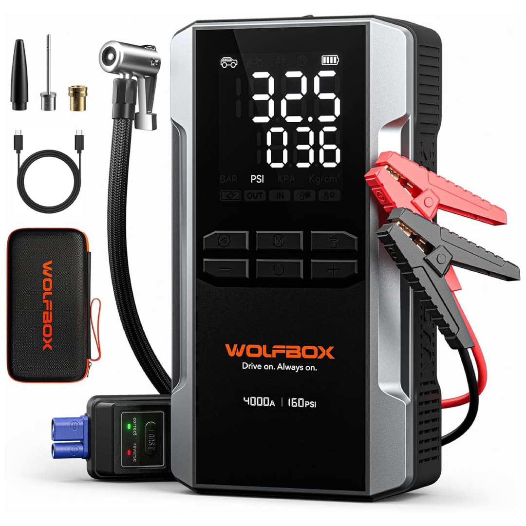 WOLFBOX 3000A Jump Starter with Air Compressor