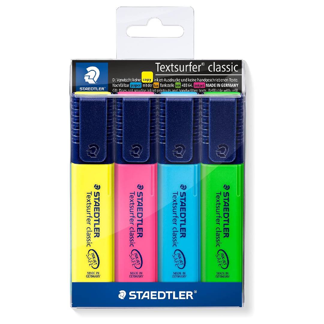 STAEDTLER 364 WP4 Textsurfer Classic Highlighter - Assorted Colours (Pack of 4)