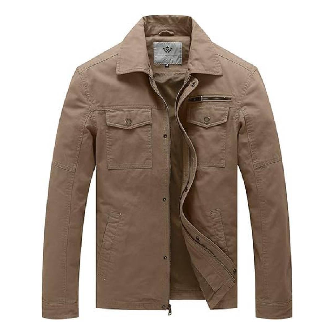 WenVen Men's Outdoor Lightweight Jacket Casual Summer Jacket with Multi Pockets Military Jacket