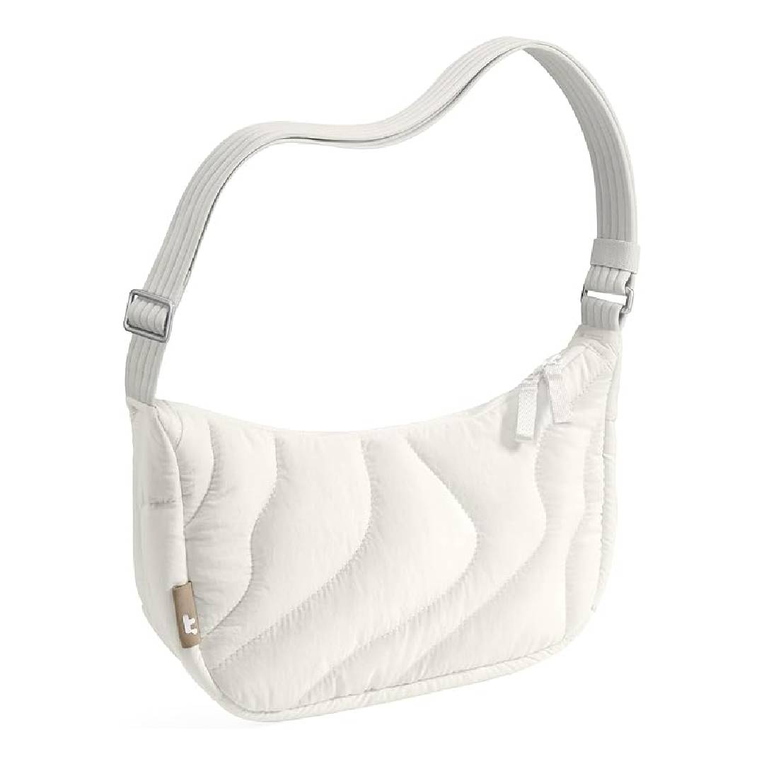 tomtoc Puffer Sling Crossbody Bag for Women Trendy, Nylon Quilted Crescent Shoulder Bag Purses, Puffy Travel Hobo Handbag