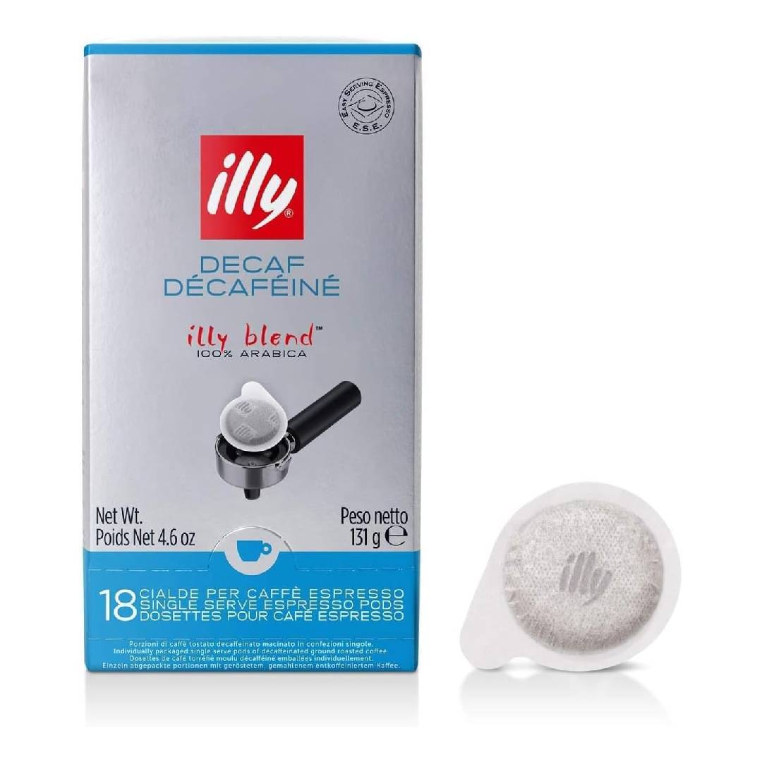 DECAFFEINATO Roasted Illy Coffee in E.S.E. Pods - 1 Box of 18 Pods