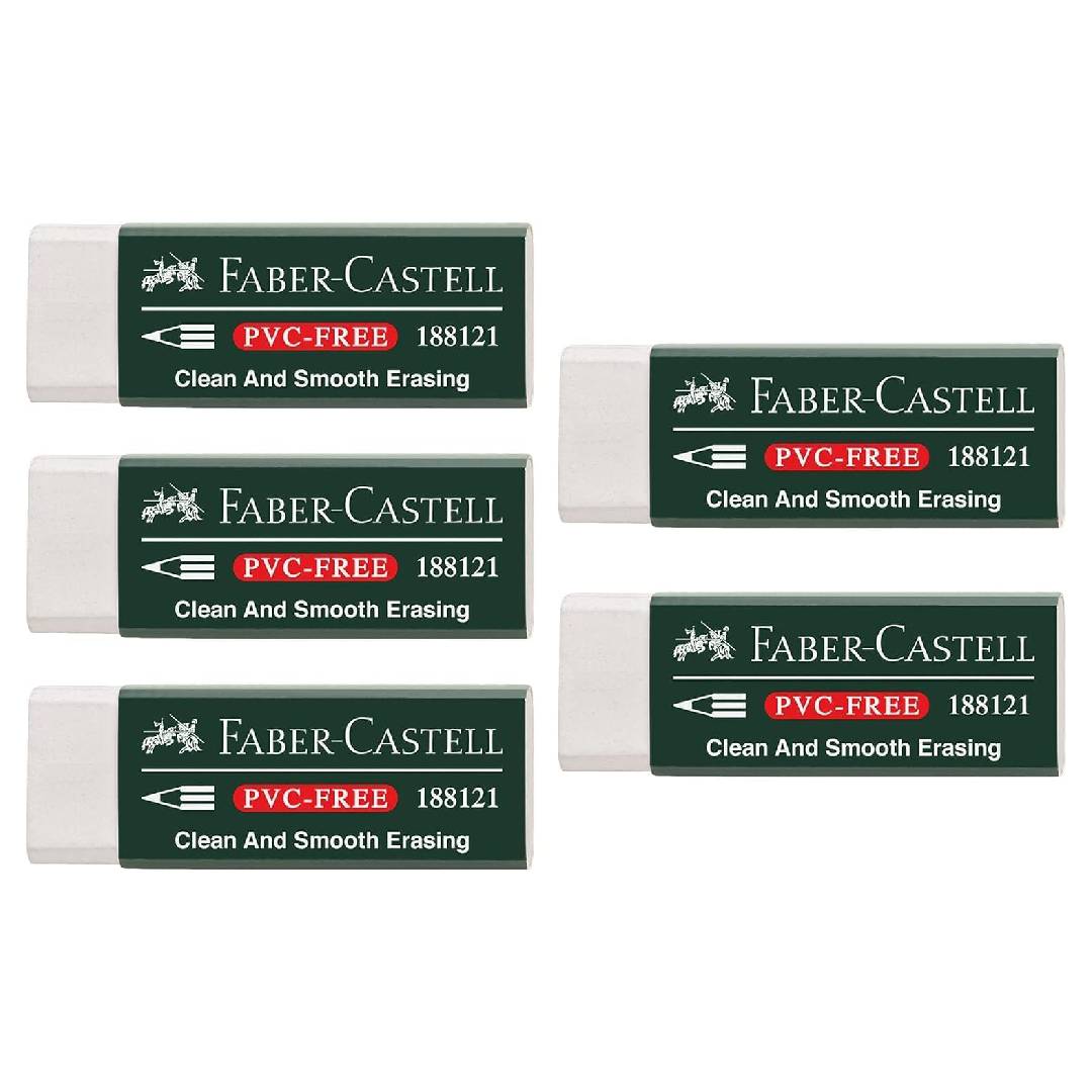 Faber-Castell 205002 Eraser 188121, PVC-Free, Plastic, White, Pack of 5