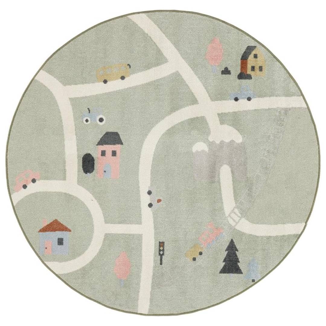RugVista Road map Kids Rug, Ø 150 cm, Green/Multi